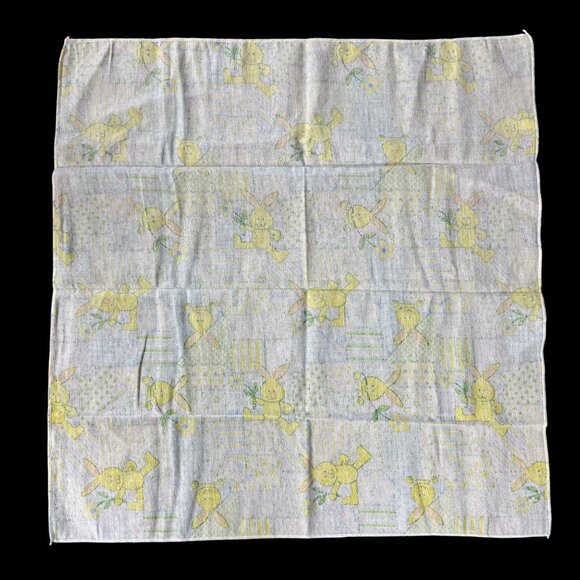 Vintage Baby Receiving Blanket Yellow Bunny Daisy Patchwork 1980s Riegel Cotton - Picture 3 of 8
